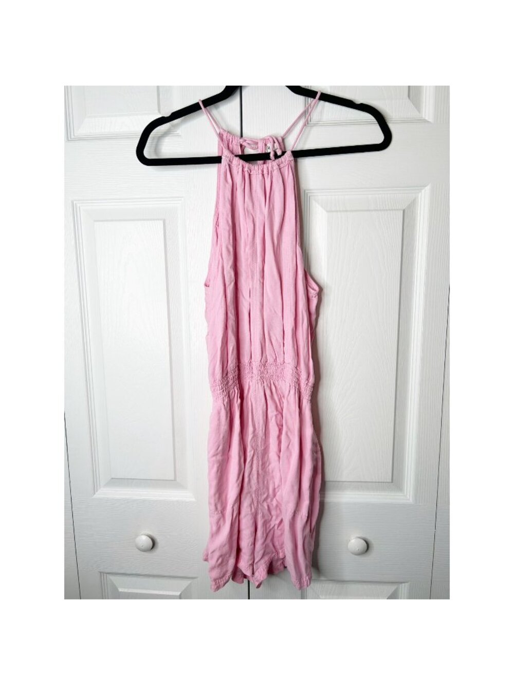 Splendid Hana Pink Tie Back Smocked Sleeveless Romper Women's Size Large L